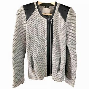 IRO Jacket (wool) Ceylona Leather Trimmed Gray & Black Knit Jacket S 36